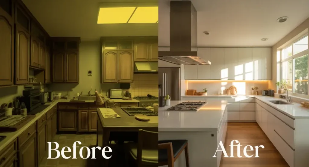image showing before and after kitchen remodeling